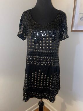 Hand Beaded ITALIAN MADE MINI BLACK DRESS BY Amelia Austin Rockstar Glam-Medium